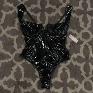 NEW Black Vinyl “Wet look” Thong Bodysuit